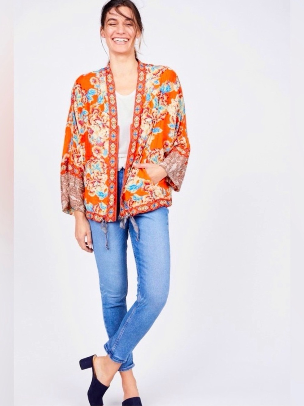 Women's Free People Red Floral Kimono Jacket